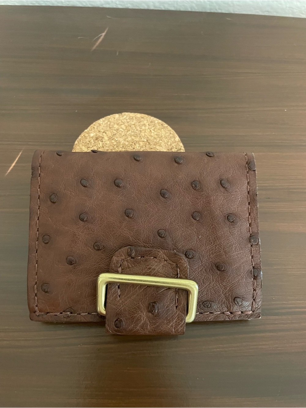 Brown Ostrich Leather Wallet with Buckle